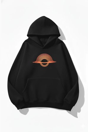 Unisex Yumuşak Dokulu Çizgi Saturn Baskılı Tasarım Oversize 3 İplik Hoodie Sweatshirt