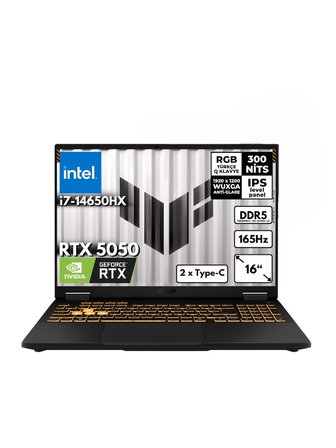Asus TUF F16 Gaming  i7 14650HX 16-GBDDR5 4 TBSSD
NVIDIA GeForce RTX 5050 8GB (115W) 16'' FHD+(1920 x 1200 WUXGA) 165Hz IPS Windows 11 Pro FX608JHRAT130