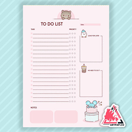 Baby Bear - Bebek Ayı To Do List Yapılacaklar-Hedefler Haftalık Planlayıcı Defter 15*21cm 50 Yaprak