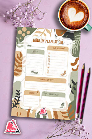 Günlük Planlayıcı Hatırlatıcı | Daily Planner Note, Haftalık Ajanda, Aylık Defter | A5 50Syf 15*21cm