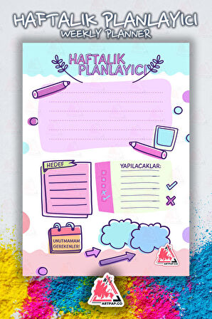 Haftalık Planlayıcı Hatırlatıcı | Weekly Planner Note, Günlük Ajanda,Aylık Defter | A5 50Syf 15*21cm