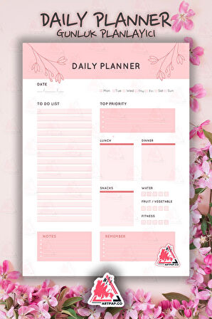 Daily Planner Note | Günlük Hatırlatıcı Planlayıcı, Haftalık Ajanda, Aylık Defter | A5 50Syf 15*21cm