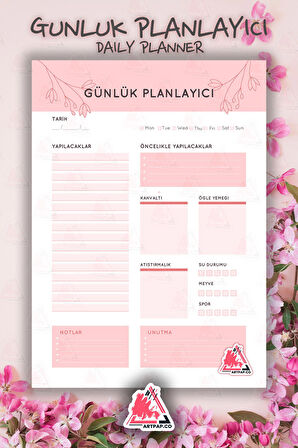 Günlük Planlayıcı Hatırlatıcı | Daily Planner Note, Haftalık Ajanda, Aylık Defter | A5 50Syf 15*21cm