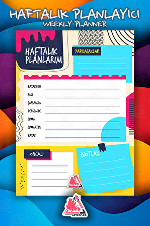 Haftalık Planlayıcı Hatırlatıcı | Weekly Planner Note, Günlük Ajanda,Aylık Defter | A5 50Syf 15*21cm