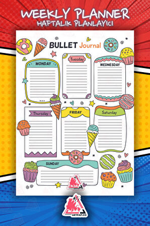 Weekly Planner Note | Haftalık Hatırlatıcı Planlayıcı, Bullet Journal Defter | A5 50Syf 15*21cm