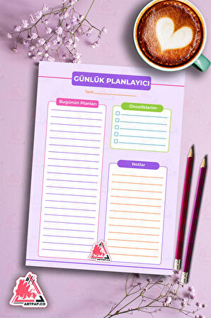 Günlük Planlayıcı Notlar | Daily Planner Note, Haftalık Ajanda, Aylık Defter | A5 50Syf 15*21cm