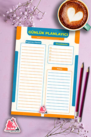 Günlük Planlayıcı Notlar | Daily Planner Note, Haftalık Ajanda, Aylık Defter | A5 50Syf 15*21cm