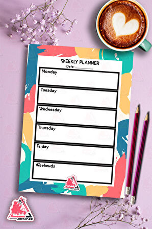 Weekly Planner Note | Haftalık Hatırlatıcı Planlayıcı, Günlük Ajanda,Aylık Defter | A5 50Syf 15*21cm