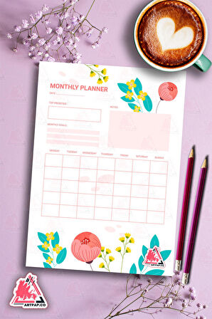 Monthly Planner Note | Aylık Hatırlatıcı Planlayıcı, Haftalık Ajanda, Aylık Defter | A5 50Syf 15*21cm