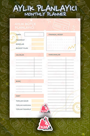 Bütçe Planlayıcı Hedef | To Do List Planner, Haftalık Ajanda, Aylık Defter | A5 50Syf 