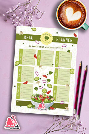 Meal Diet Spor Planner | Spor Diyet Beslenme Günlük, Haftalık Alışveriş Planlayıcı| A5 50Syf 15*21cm