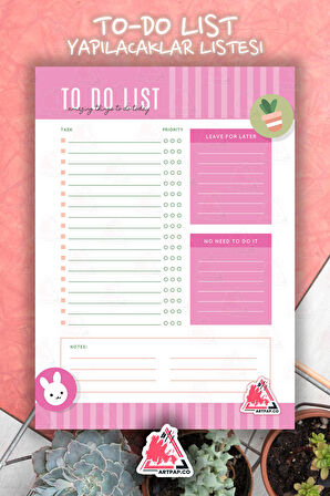 Daily To Do List Planner | Daily Goals, Haftalık Ajanda, Aylık Defter | A5 50Syf 15*21cm