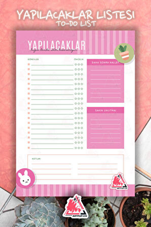 Yapılacaklar Listesi Planlayıcı | To Do List Planner, Günlük Hedef, Aylık Defter | A5 50Syf 
