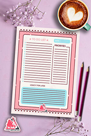 Cute Daily To Do List Planner |  , Haftalık Ajanda, Aylık Defter | A5 50Syf 15*21cm