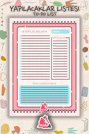 Yapılacaklar Listesi Planlayıcı | To Do List Planner, Günlük Hedef, Aylık Defter | A5 50Syf 