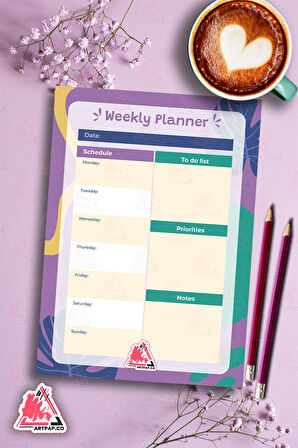 Weekly Planner Note | Haftalık Hatırlatıcı Planlayıcı, Günlük Ajanda,Aylık Defter | A5 50Syf 15*21cm