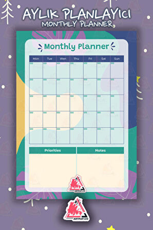 Monthly Planner Note | Aylık Hatırlatıcı Planlayıcı, Haftalık Ajanda, Aylık Defter | A5 50Syf 15*21cm