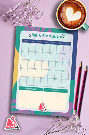 Aylık Hatırlatıcı Planlayıcı | Monthly Planner Note , Günlük, Haftalık Ajanda, Aylık Defter | A5 50Syf 15*21cm