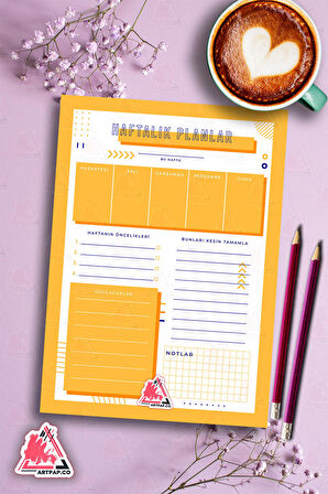 Haftalık Planlayıcı Hatırlatıcı | Weekly Planner Note, Günlük Ajanda,Aylık Defter | A5 50Syf 15*21cm