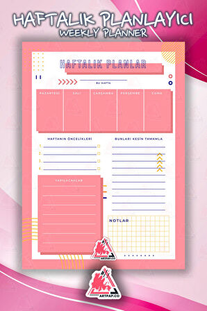 Haftalık Planlayıcı Hatırlatıcı | Weekly Planner Note, Günlük Ajanda,Aylık Defter | A5 50Syf 15*21cm