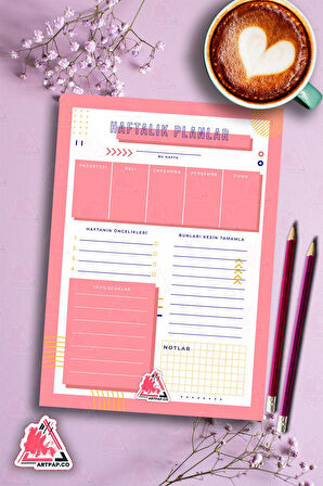 Haftalık Planlayıcı Hatırlatıcı | Weekly Planner Note, Günlük Ajanda,Aylık Defter | A5 50Syf 15*21cm