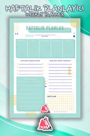 Haftalık Planlayıcı Hatırlatıcı | Weekly Planner Note, Günlük Ajanda,Aylık Defter | A5 50Syf 15*21cm