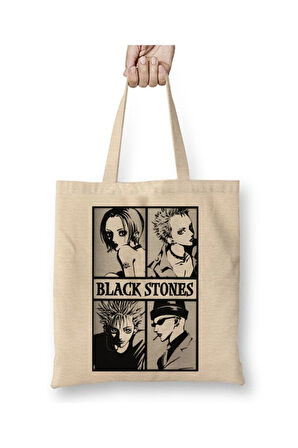 Black Stones Nana Beyaz Bez Çanta Uzun Saplı Alışveriş Çantası Plaj Çantası