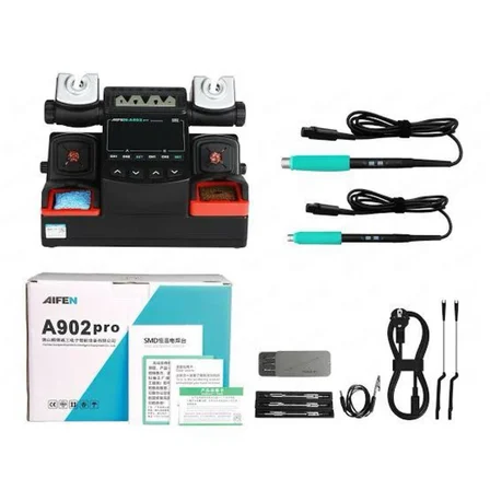 AIFEN A902 PRO 450W Çift Kollu T245 + T210 ESD Lehimleme Havya İstasyonu 3+3 6 Uçlu Profesyonel Havya