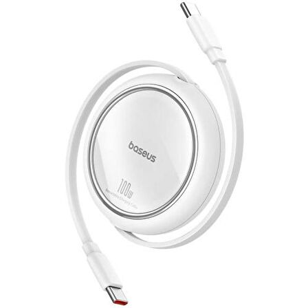 Baseus 100W Süper Hızlı 1 Metre Makaralı Uzayabilen Type C To Type C Şarj ve Data Kablosu, Geri Çekilebilen Karışmaz