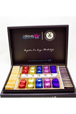 Dark Brown Hediye Çikolata 25 Adet Renkli Sargılı ve 40 Madlen Katkısız Çikolata