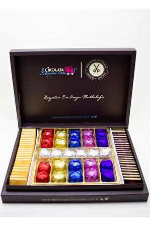 Dark Brown Hediye Çikolata 25 Adet Renkli Sargılı ve 40 Madlen Katkısız Çikolata
