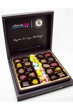 Dark Brown Hediye Çikolata 20 Spesiyel ve Badem Drajeli El Yapımı Katkısız Çikolata