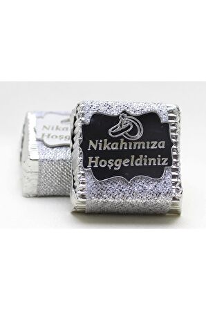 Dark Brown Nikah Çikolatası 48 Adet Hediye Gümüş Renk Sargılı Katkısız Doğal Sütlü, Bitter Çikolata