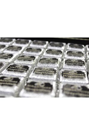 Dark Brown Nikah Çikolatası 48 Adet Hediye Gümüş Renk Sargılı Katkısız Doğal Sütlü, Bitter Çikolata