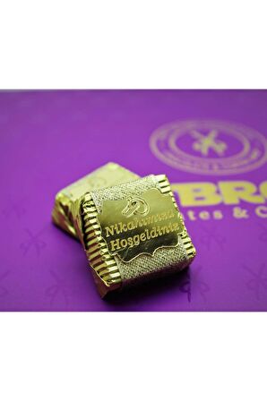 Dark Brown Nikah Çikolatası 48 Adet Hediye Altın Renk Sargılı Katkısız Doğal Sütlü, Bitter Çikolata