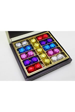 Dark Brown Hediye Çikolata Kutusu 25 Adet Renkli Sargılı Katkısız Çikolatalar