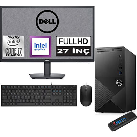 Dell Vostro 3910 MT Intel Core I7 12700 24GB 2TB SSD 27" FHD Windows 11 Home Intel® UHD Graphics 770 Masaüstü Bilgisayar 27N3910EMEAH14 + Zetta USB Bellek