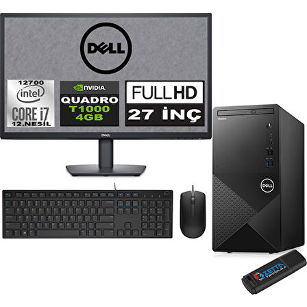 Dell Vostro 3910 MT Intel Core I7 12700 24GB 2TB SSD 27" FHD Windows 11 Home QUADRO T1000-4GB Masaüstü Bilgisayar 27N3910T1000H14 + Zetta USB Bellek