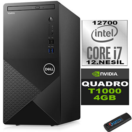 Dell Vostro 3910 MT Intel Core I7 12700 64GB 4TB SSD 27" FHD Windows 11 Pro QUADRO T1000-4GB Masaüstü Bilgisayar 27N3910T1000P30 + Zetta USB Bellek