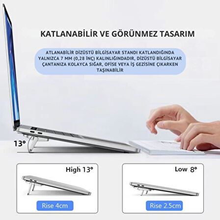 Polham Metal 2 adet 7MM 3M Yapışkanlı Katlanabilir Ultra Mini Laptop Standı,2 Açılı Laptop Yükseltici Siyah