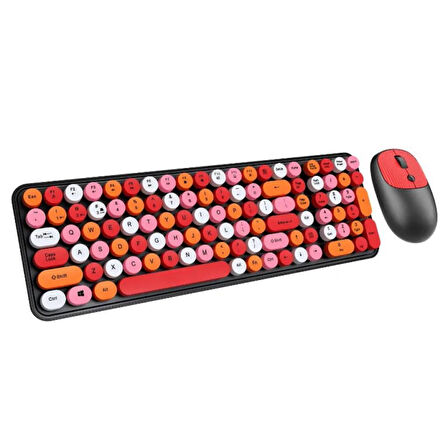 Polham 2.4Ghz Kablosuz Retro Klavye ve Mouse Seti, Tak Çalıştır Tüm Cihazlara Uyumlu Klavye Mouse Seti