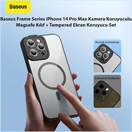 Baseus iPhone 14 Pro Max Kamera Korumalı Magsafe Kılıf ve Ful Kaplama Kırılmaz Ekran Koruyucu