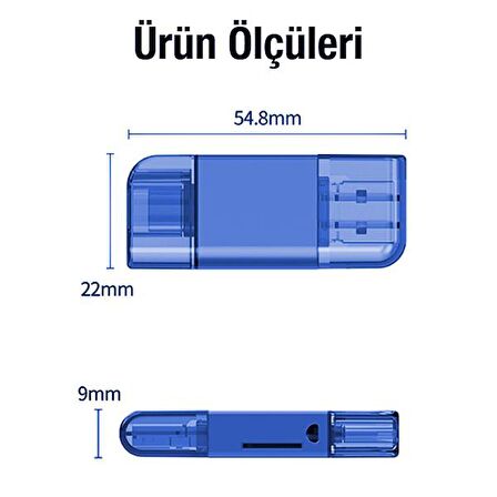 Polham USB, Type-c ve Lightning Girişli Ultra Hızlı Hafıza Kart Okuyucu, Micro SC Hafıza Kart Reader