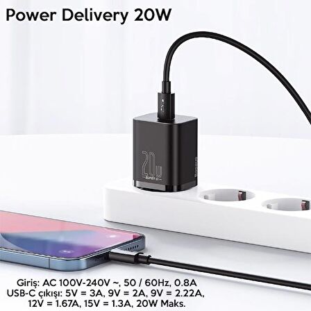 Baseus Type-C 20 Watt Hızlı Şarj Aleti Siyah