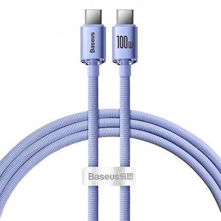 BASEUS 1.2mt Led Işıklı Örgülü 100W Type-C to Type-C Hızlı Şarj Kablosu Samsung Huawei Şarj