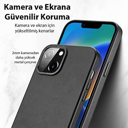 Polham Deri Dokulu Business iPhone 14 Plus 6.7 Kılıf, Magsafe Uyumlu,Ultra Şık,Kamera Koruyucu Kılıf