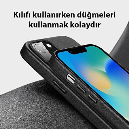 Polham Deri Dokulu Business iPhone 14 Plus 6.7 Kılıf, Magsafe Uyumlu,Ultra Şık,Kamera Koruyucu Kılıf