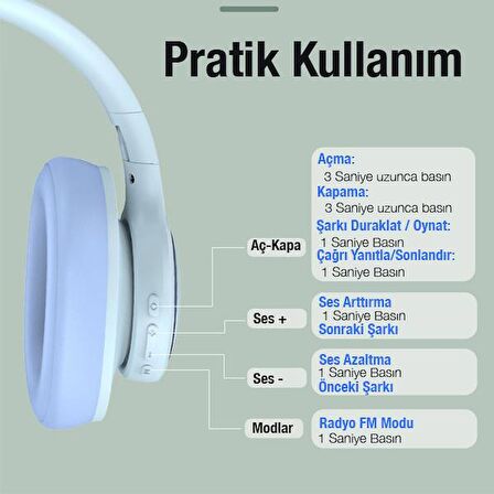 Polham BT 5.1V 110Db Uzun Şarjlı Kafaüstü Mikforonlu Bluetooth Kulaklık, 9D Surround, Oyun Modlu Kulaklık