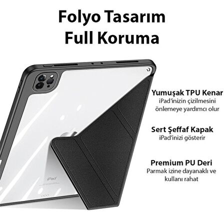 Polham Uyku Modlu Apple İpad Pro 11 Uyumlu Kapaklı Kılıf, Çok Açılı Standlı, Kalem Bölmeli, Çizilmez