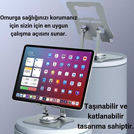 Polham 360 Derece Dönebilen Yükseklik ve Açı Ayarlı Notebook ve Tablet Standı, Kaydırmaz, Katlanabilir Stand